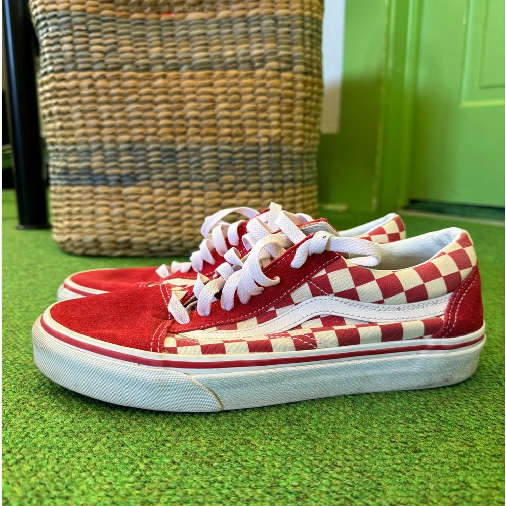 Vans red checkered shoes—size 8 (women’s)